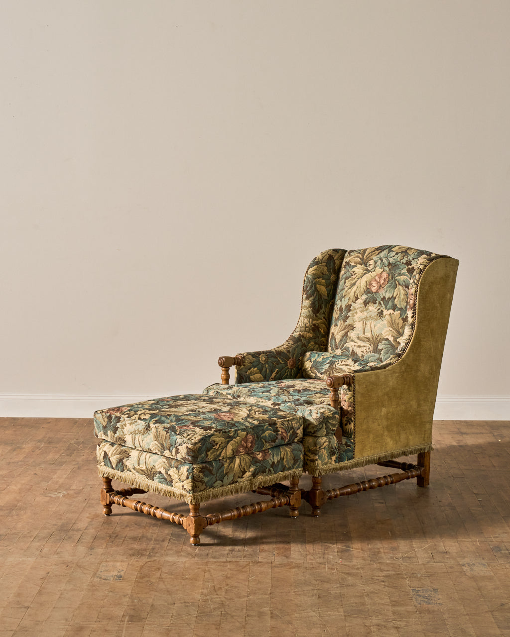 19th c. Tapestry Armchair & Ottoman