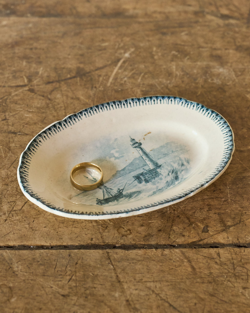Mini Oval Cream and Teal Plate