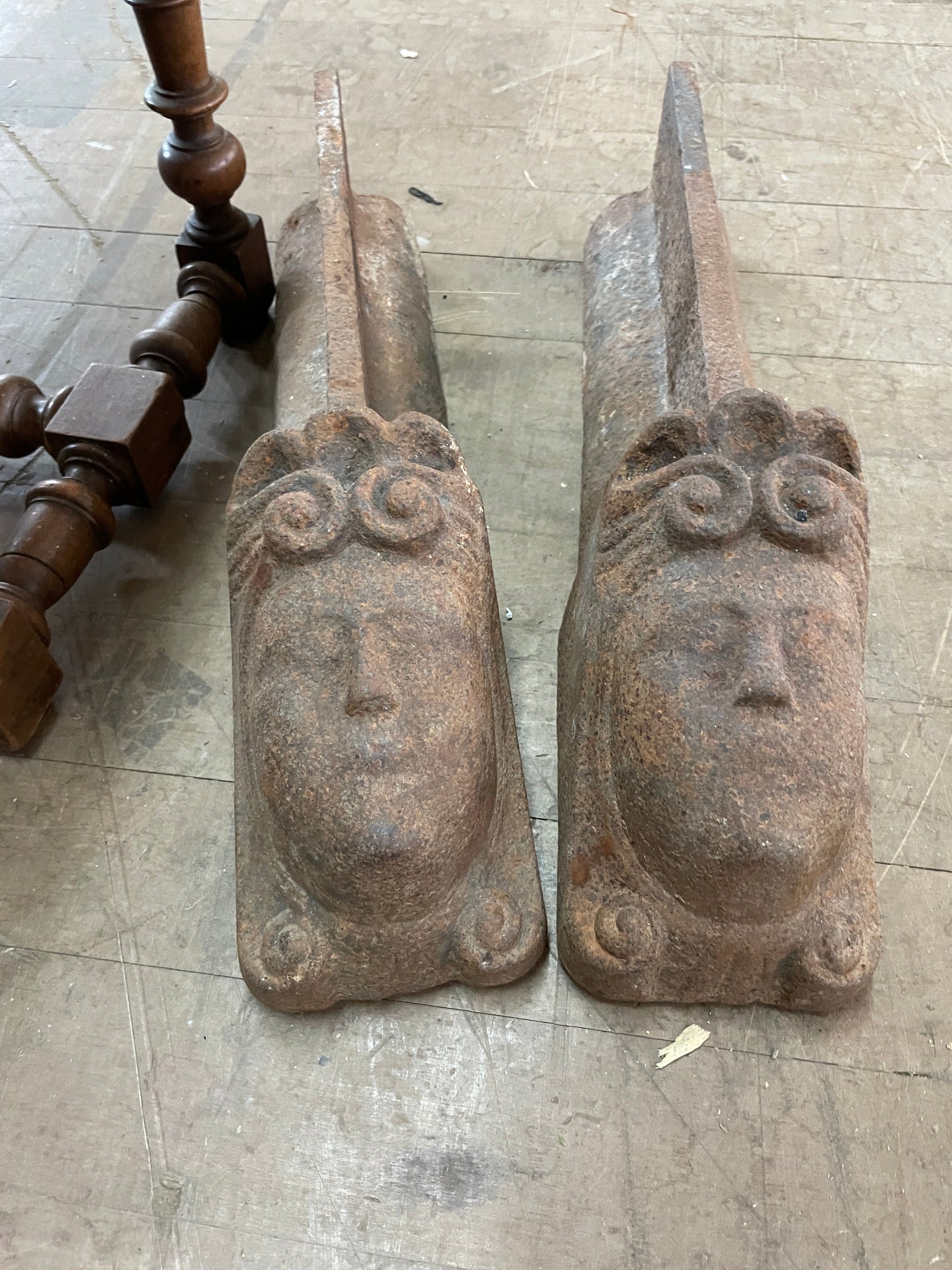 Fireplace Cast Iron Bookends - Long Face