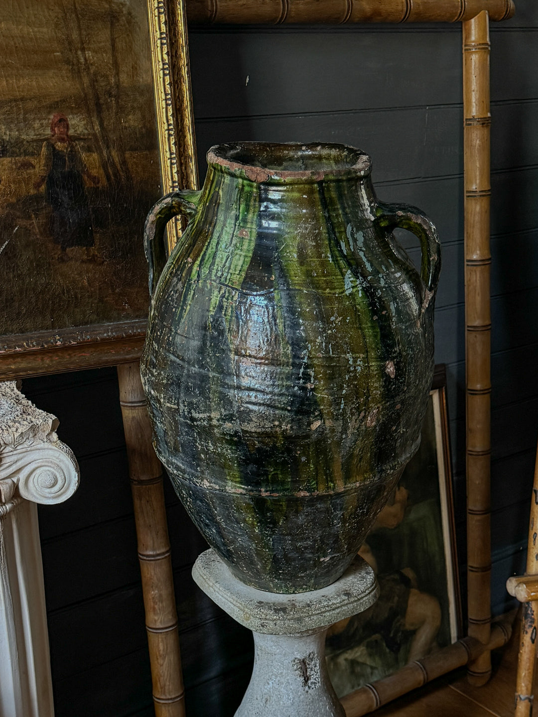 Green & Black Glazed Moroccan Jar