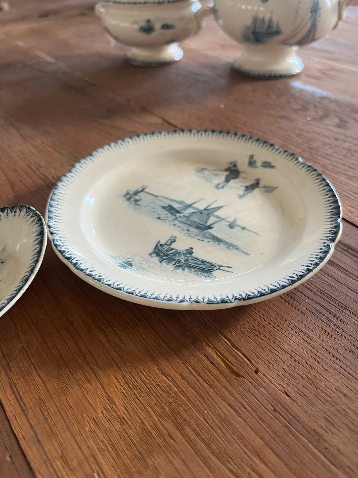 Small Round Cream and Teal Plate