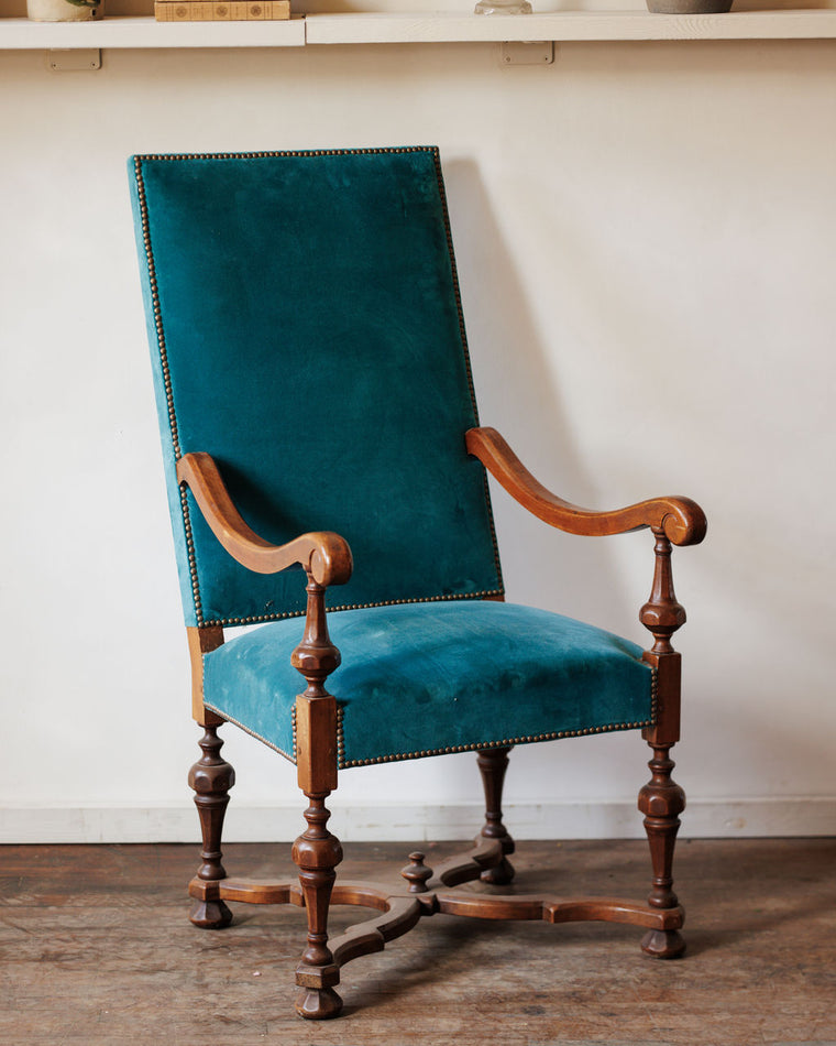 Louis XIV Style Teal Armchair