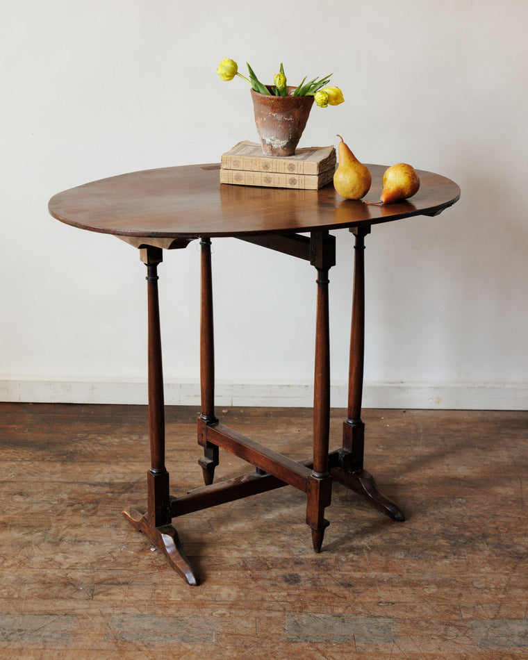 Dark Wood Oval Wine Tasting Table