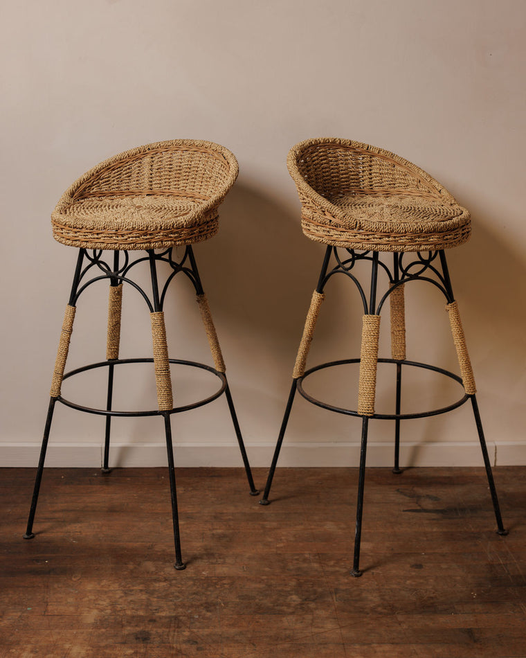Hightop Rattan Stool - Pair