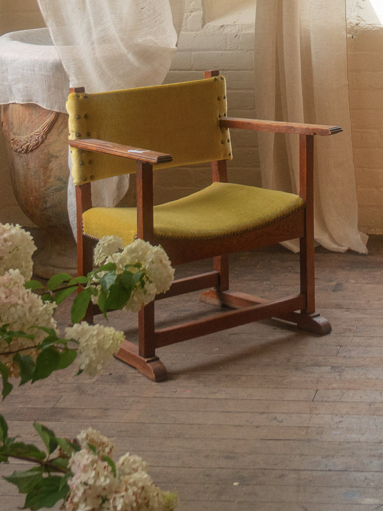 Vintage Mohair Mustard French Armchair