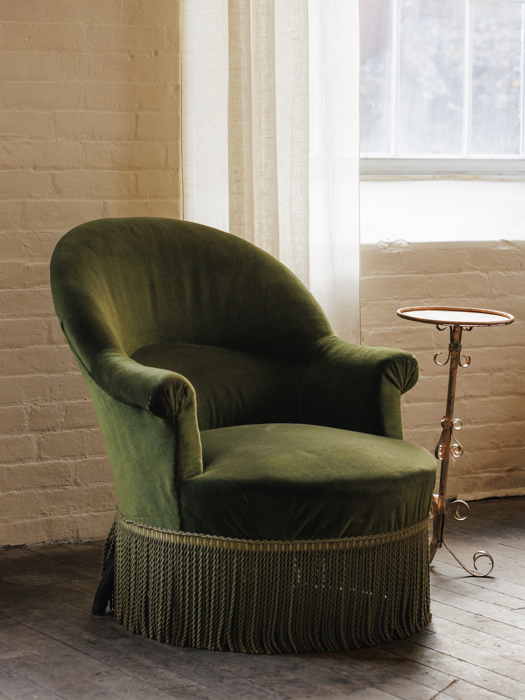 Napoleon III Green Velvet Armchair